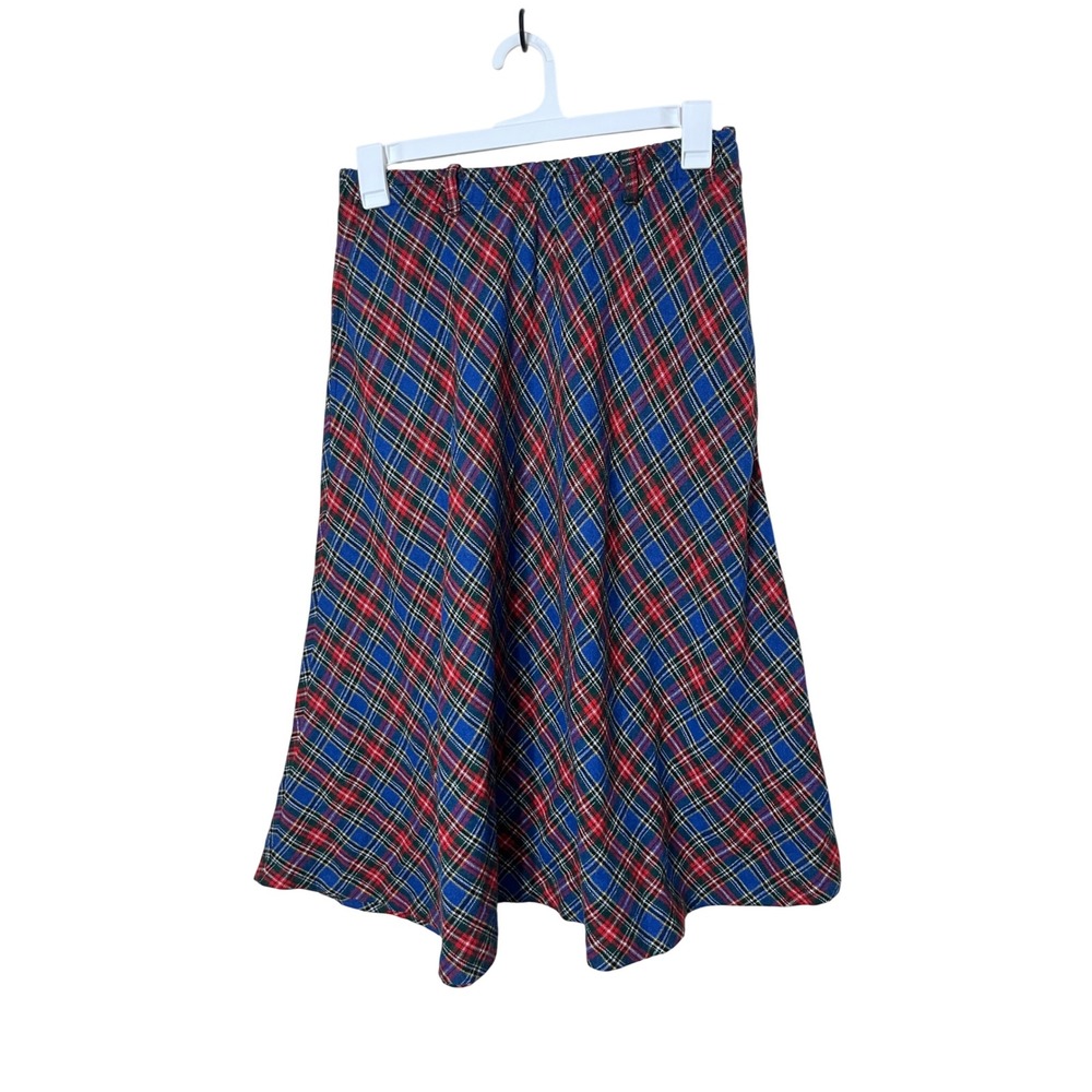 Vintage Requirements Plaid‎ Midi Skirt Size 9/10 Blue Red Green Elastic Waist